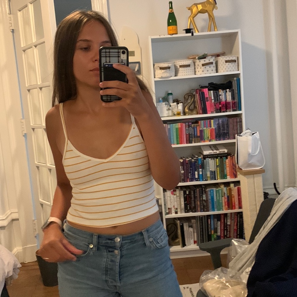 Lefties white and yellow spaghetti strap tank top crop top. S.